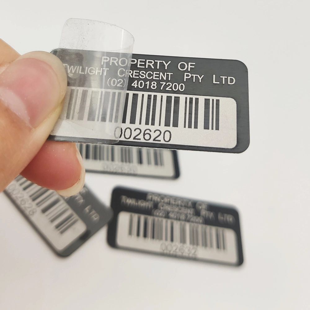 Custom Engraving Self Adhesive Metal Nameplates Aluminium Number Barcode Label